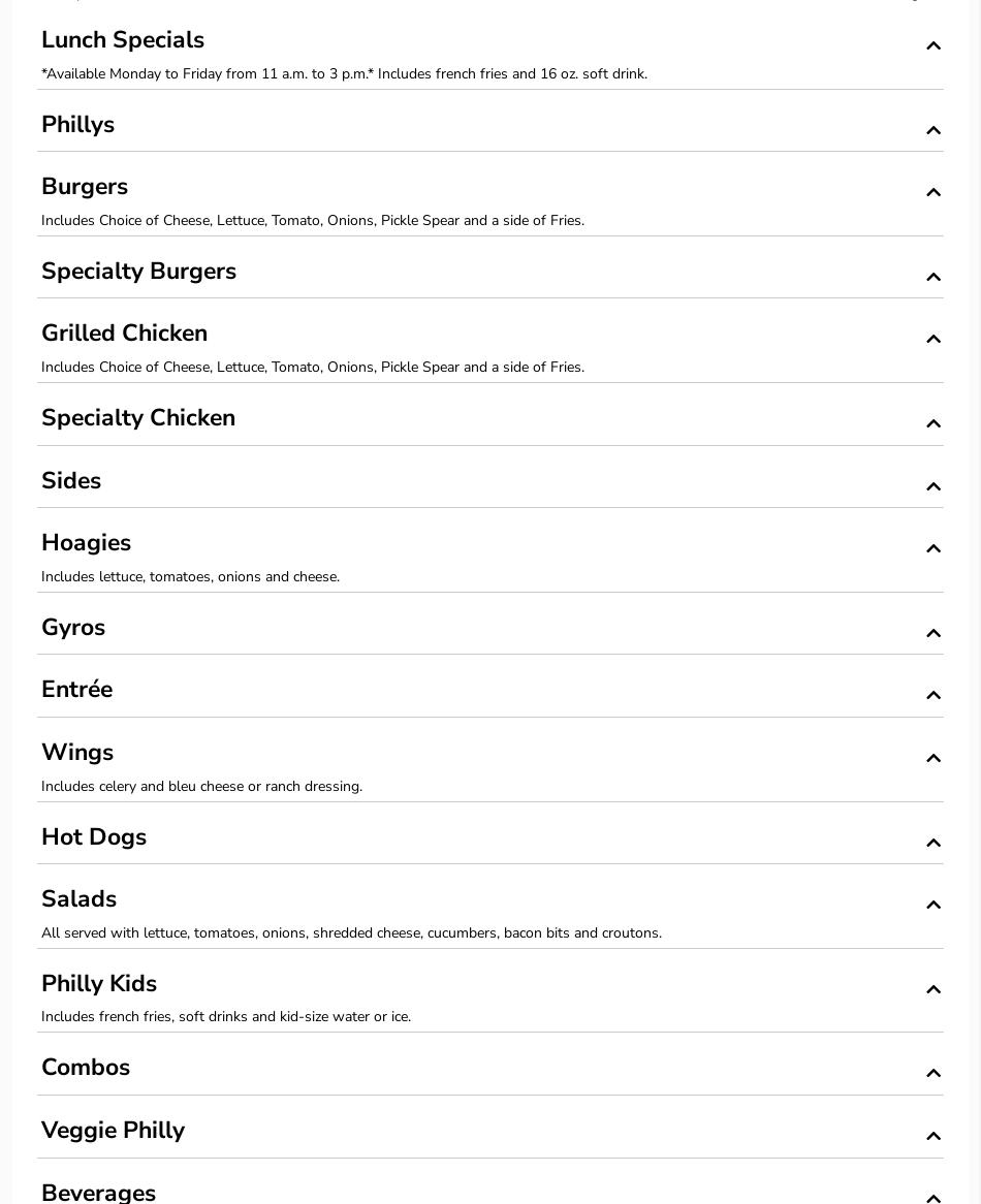 Philly Grill Restaurant Menu