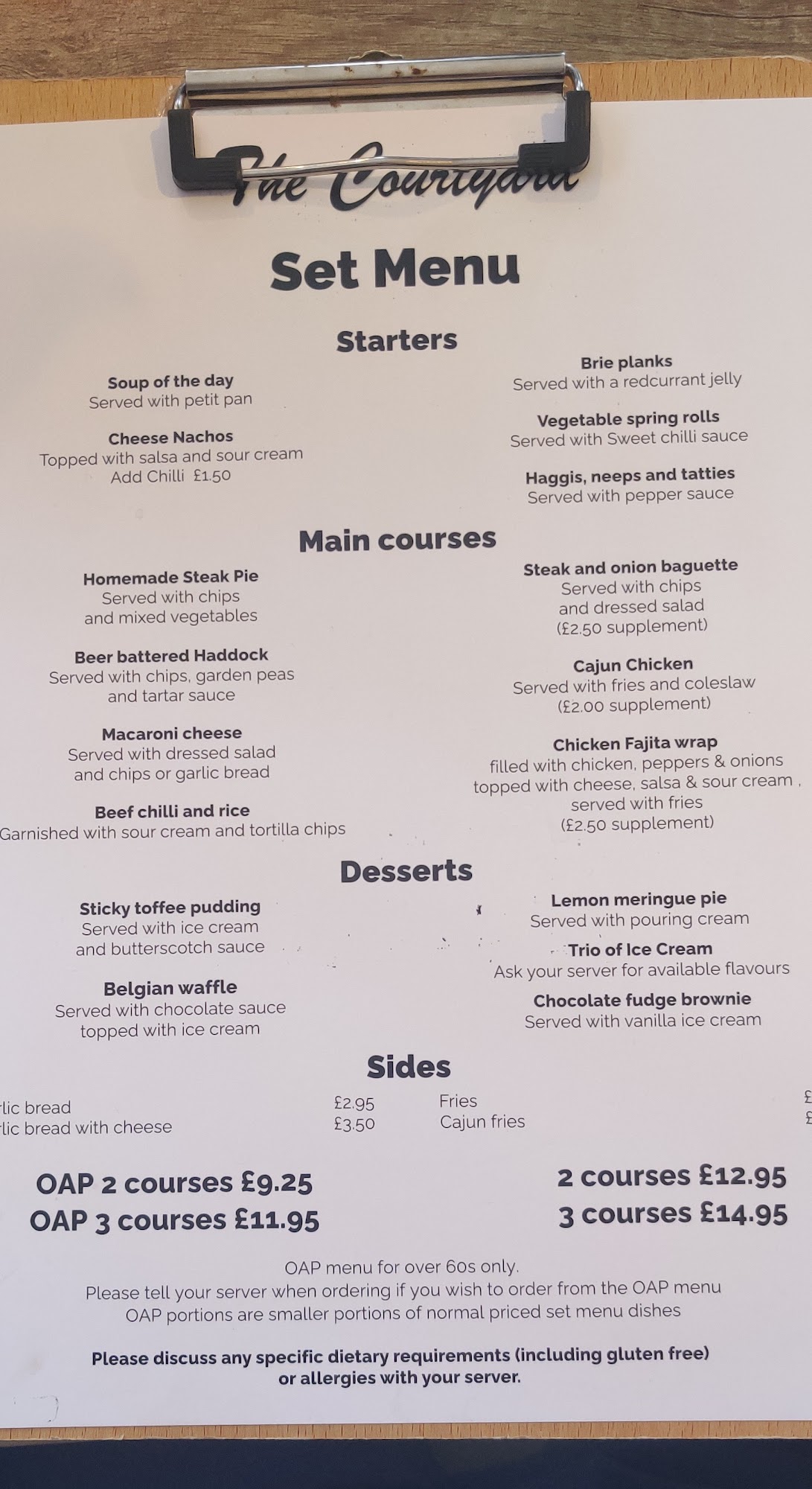 The Courtyard, Falkirk Menu