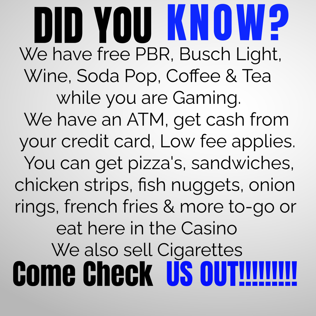 Lucky 8 Casino Menu