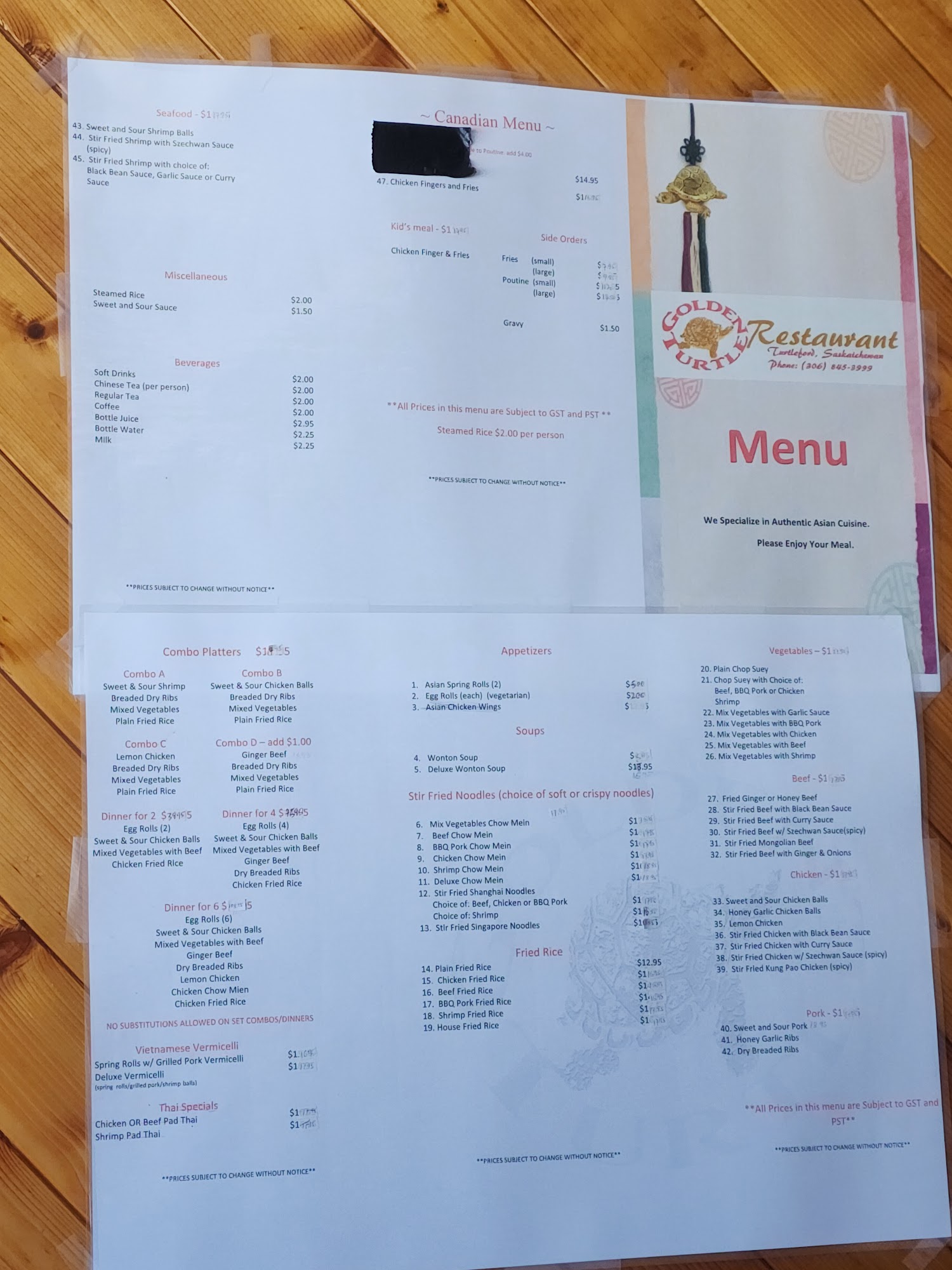 Golden Turtle Restaurant Menu