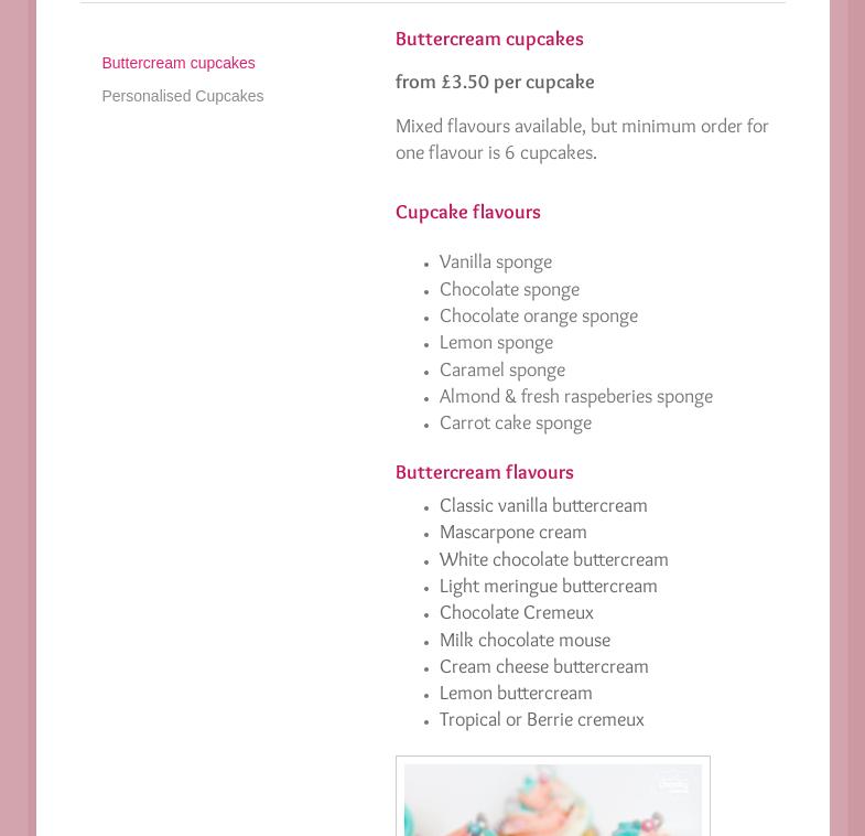 Cheeky Cherries Cakes Menu