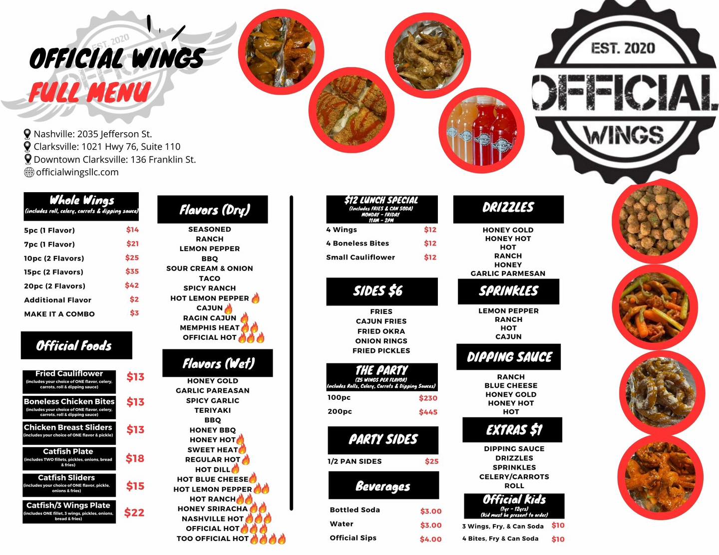 Official Wings Menu