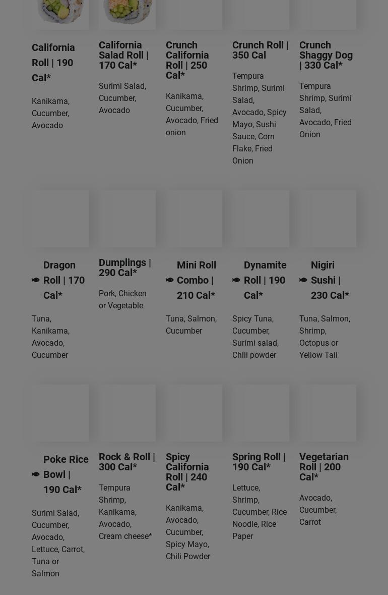 SNOWFOX Sushi Menu