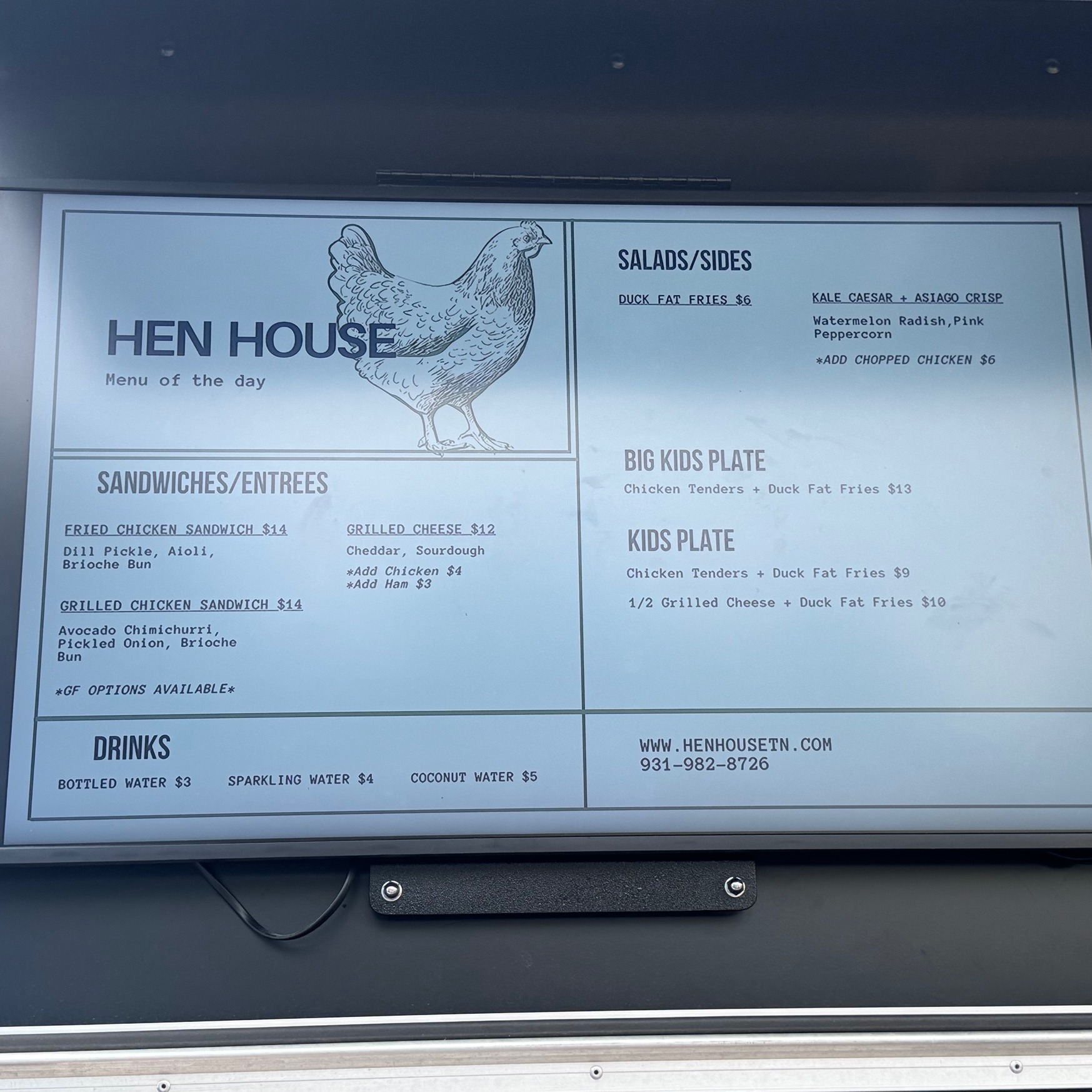 The Kitchen at Off Leash Menu