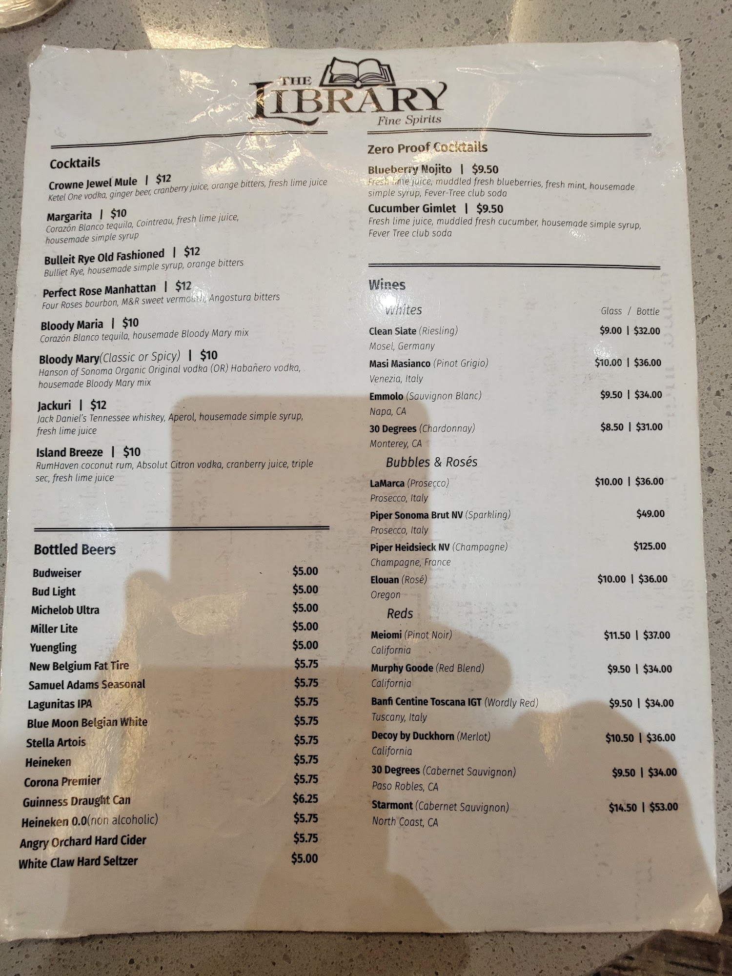 The Library Lounge-Lobby Bar Menu