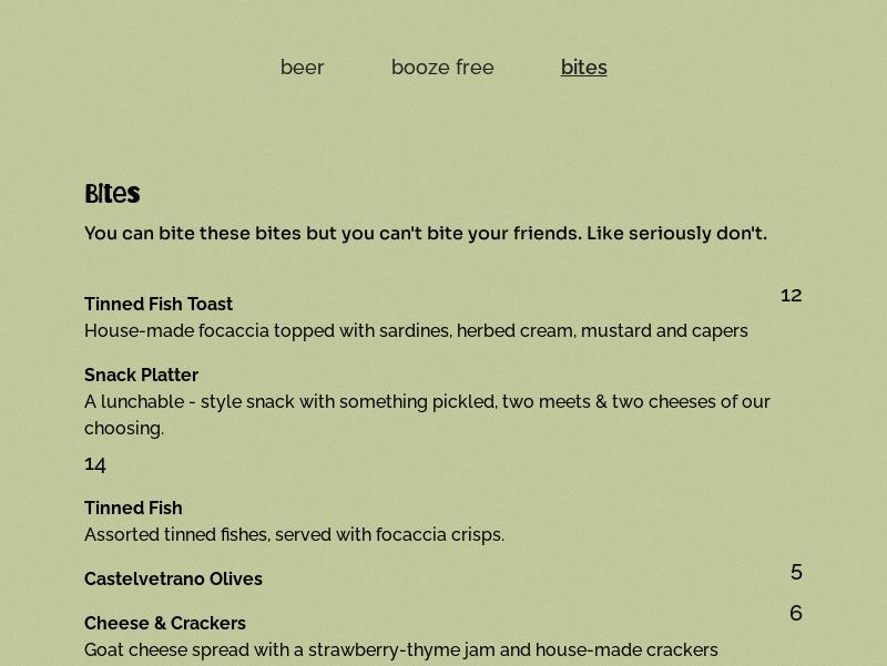 Zero/Zero Wine Bar Menu