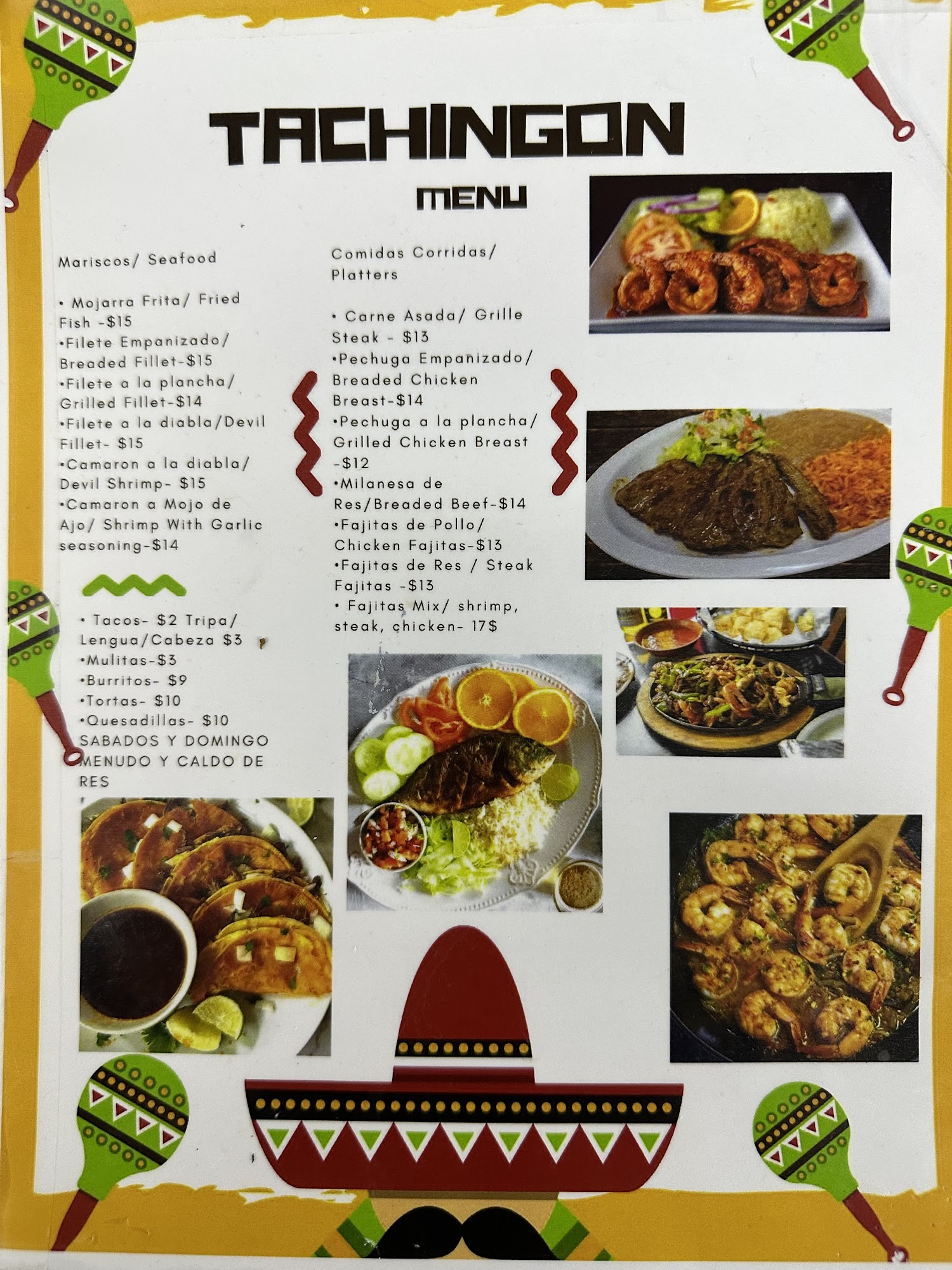 Tachingon Mexican Taqueria Menu