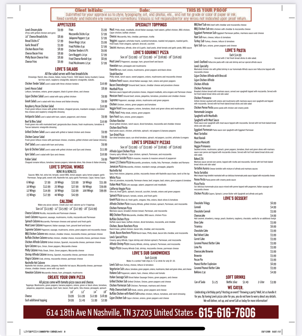 Pizza Menu