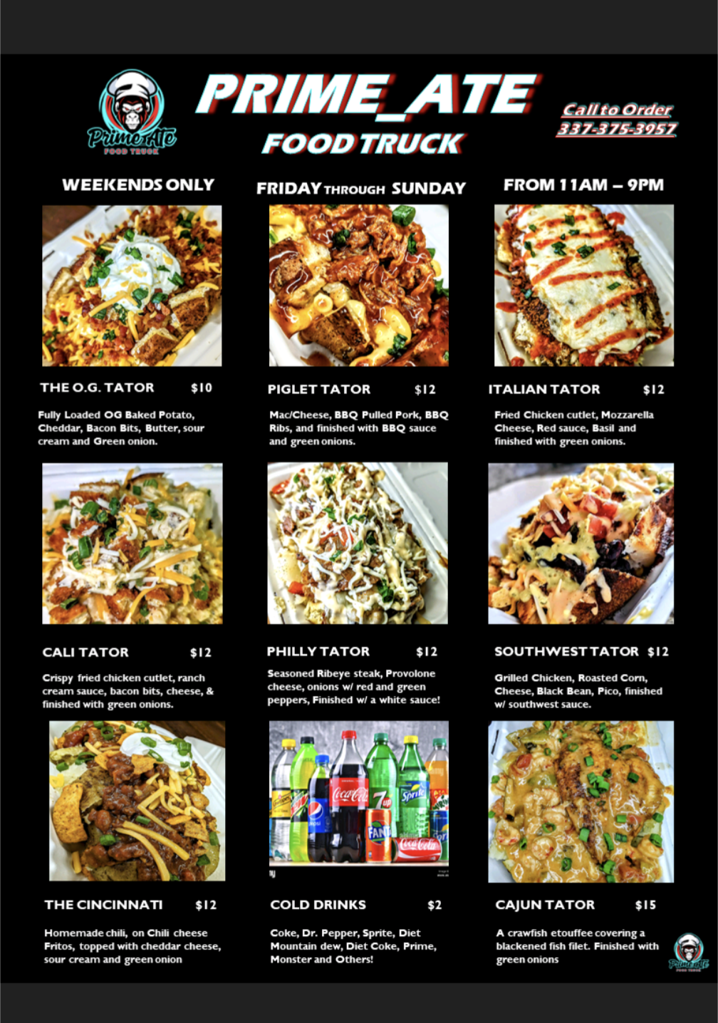 PRIME ATE Food Truck Menu