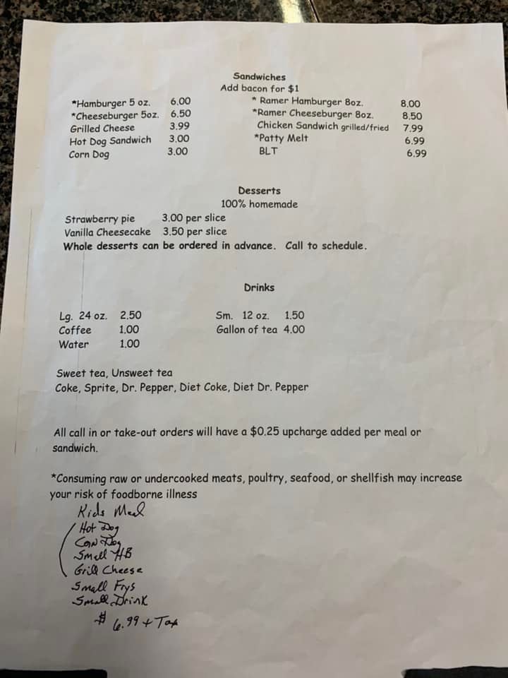 Ramer Station Restaurant Menu