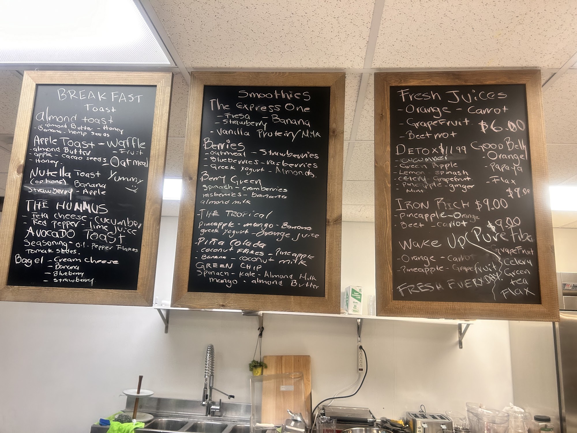 Never Better Juice and More Menu