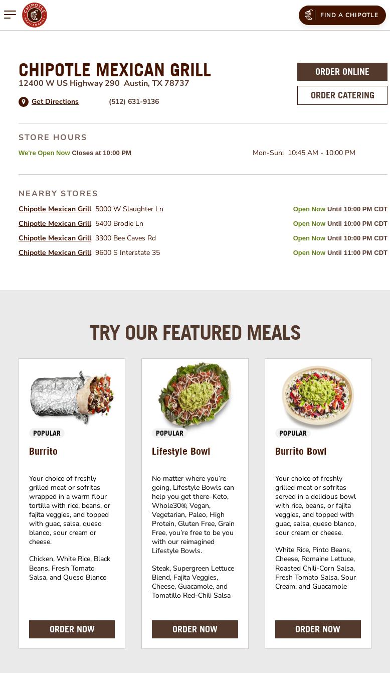Chipotle Mexican Grill Menu