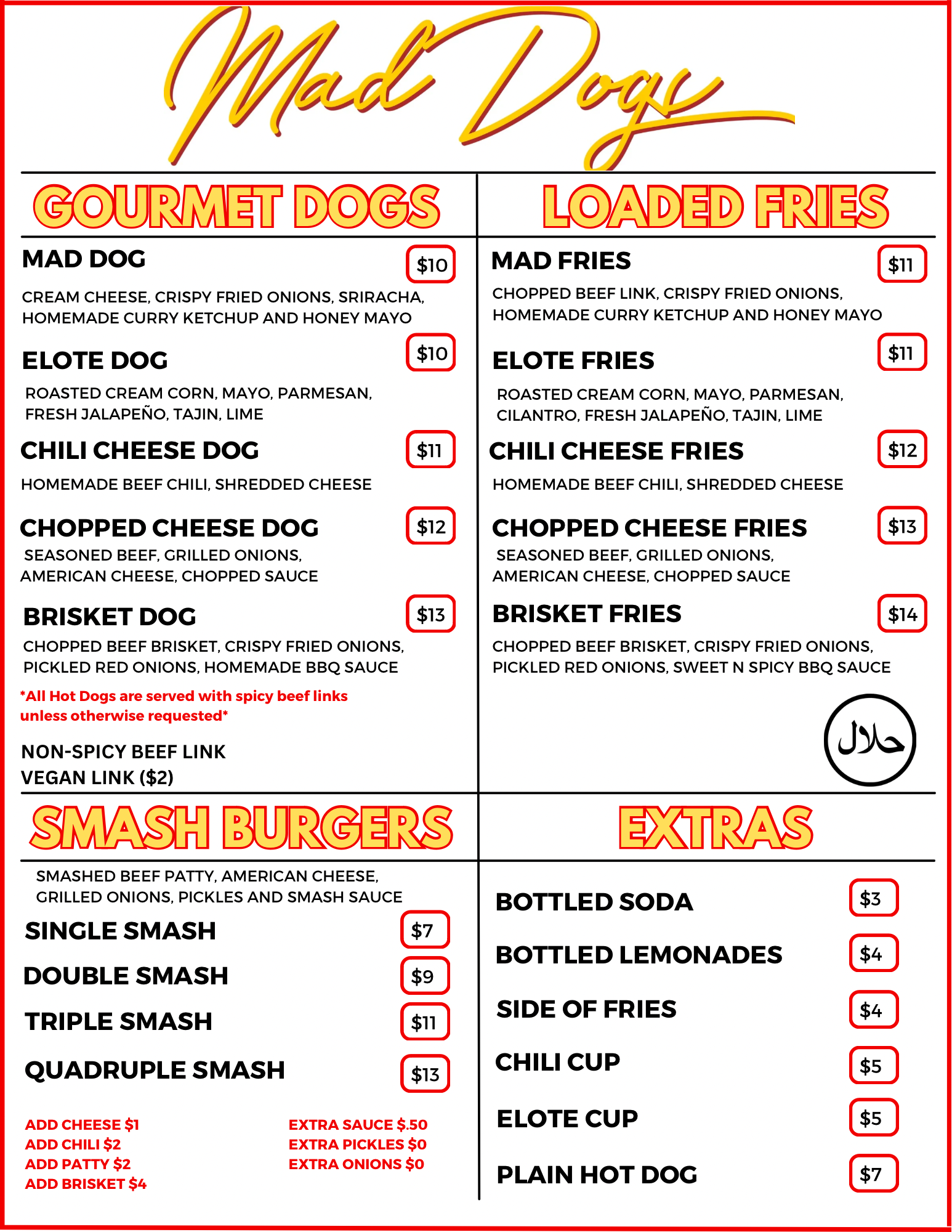 Mad Dogs Menu