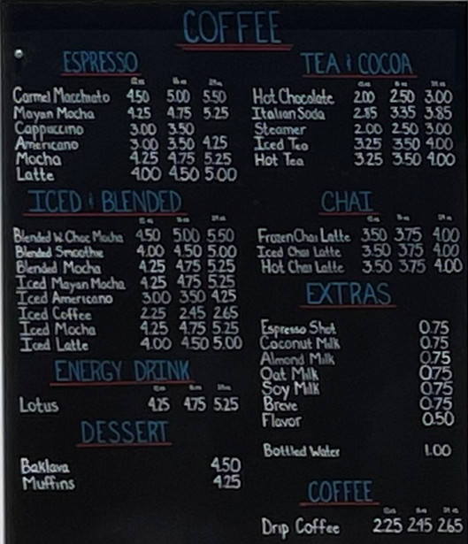 Coffee Greeks at The Haven Menu