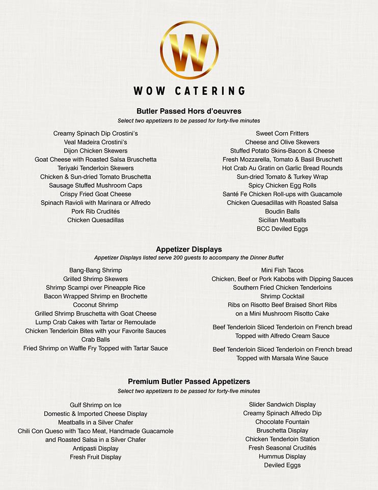 Wow Food Concepts Catering Menu