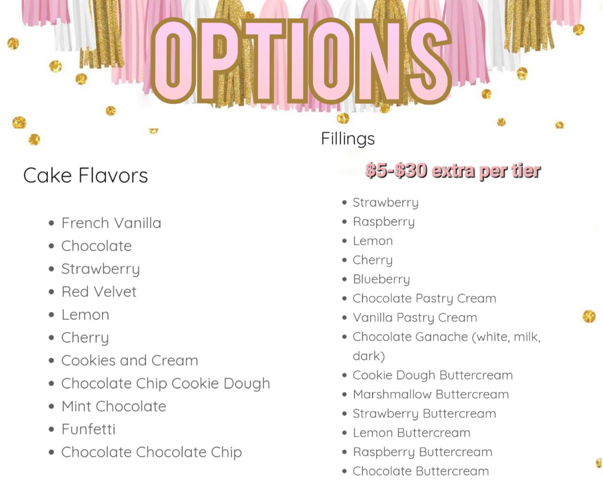 Cakes by Spring Menu