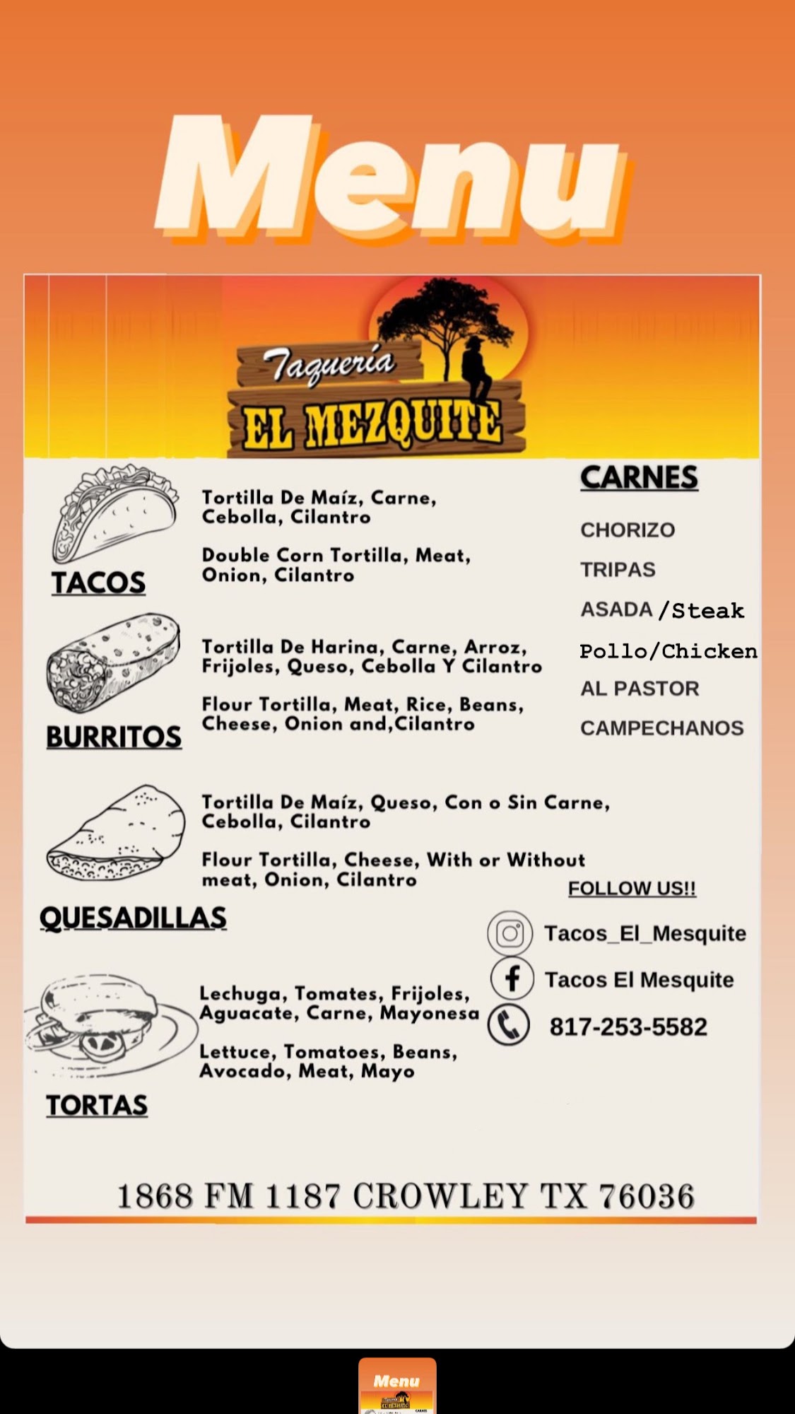 Tacos El Mesquite Menu
