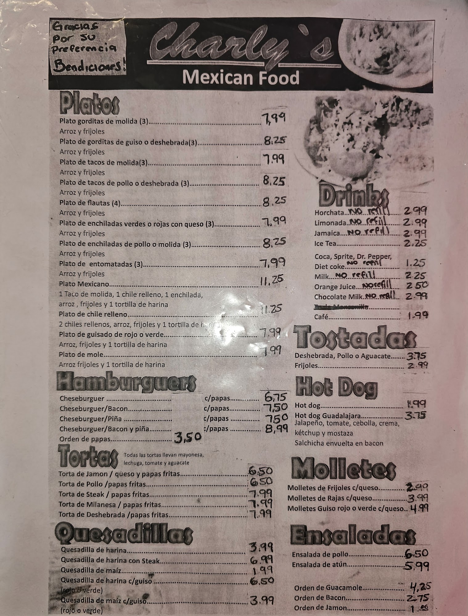 Charly's Mexican Restaurant Menu