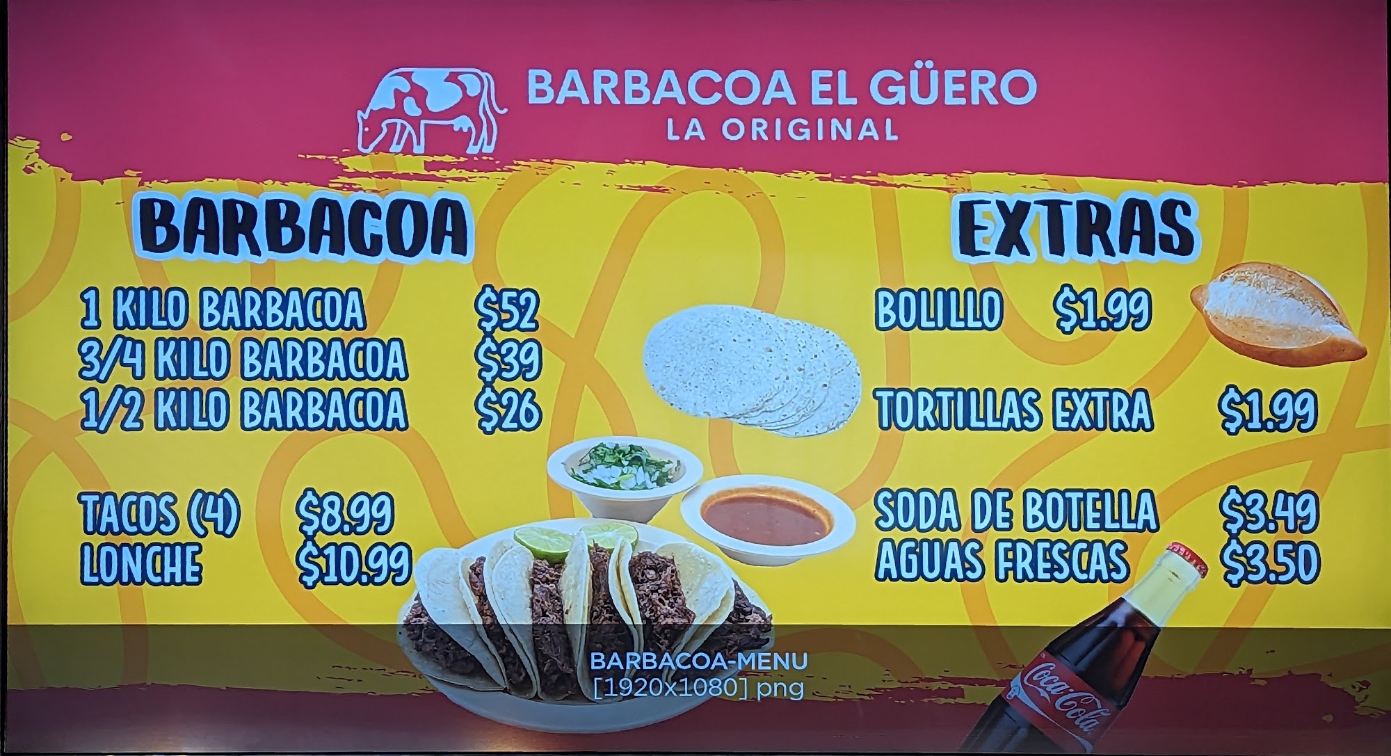 Barbacoa El Güero Menu