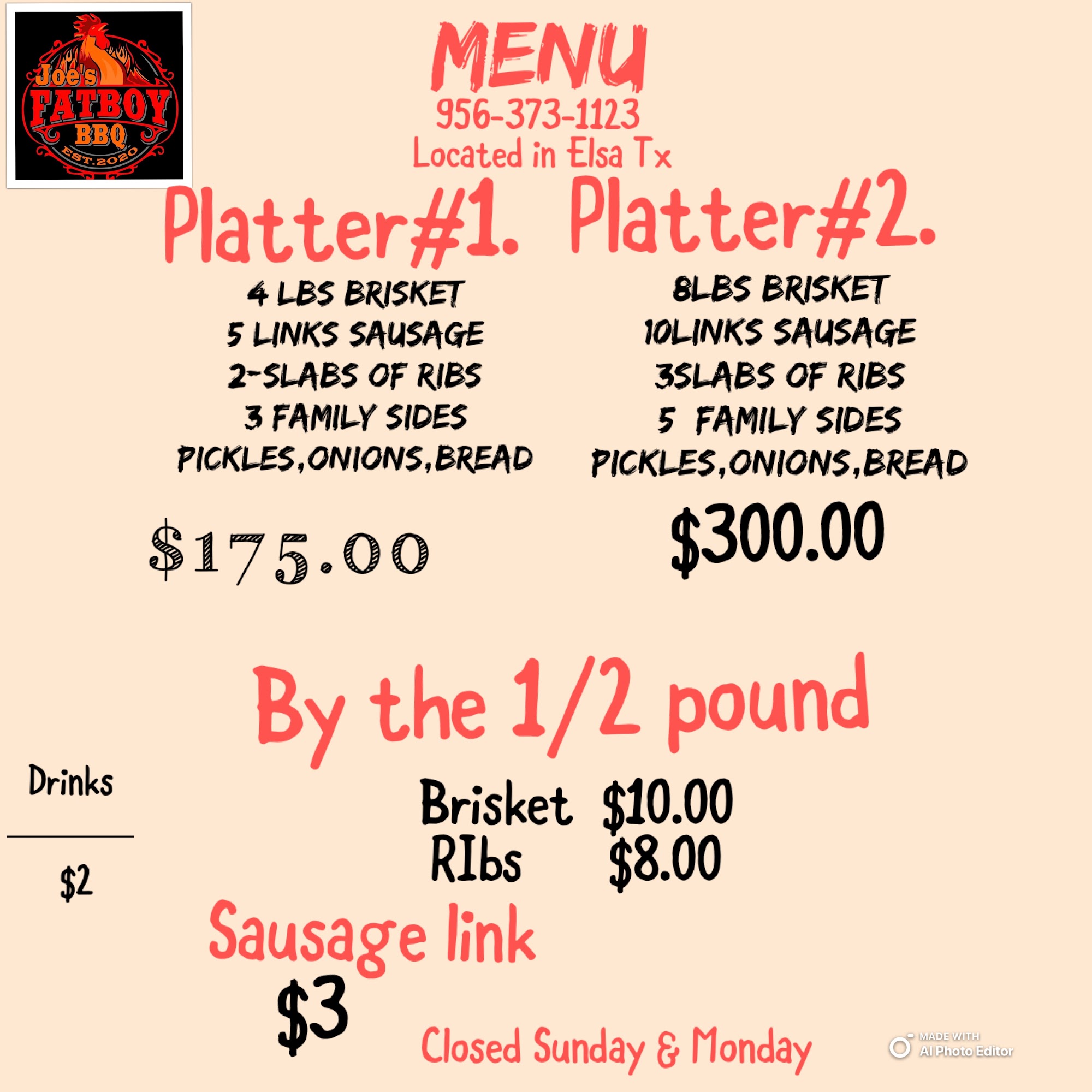 Joe's FatboyBBQ Menu
