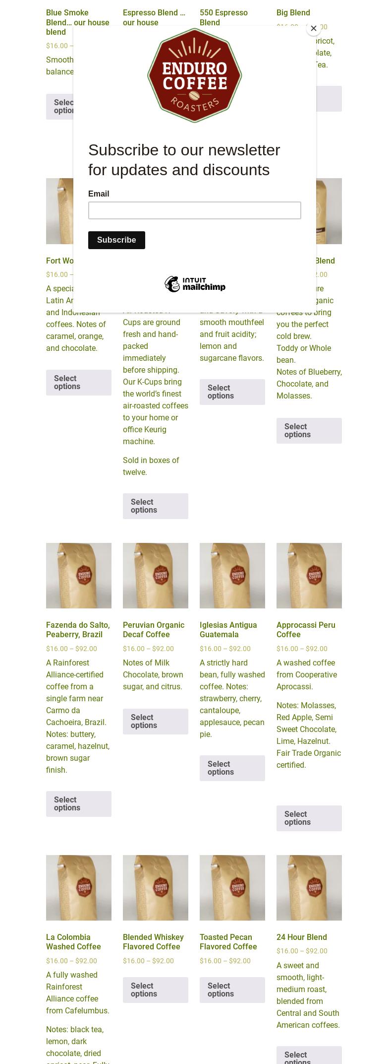 Enduro Coffee Roasters Menu