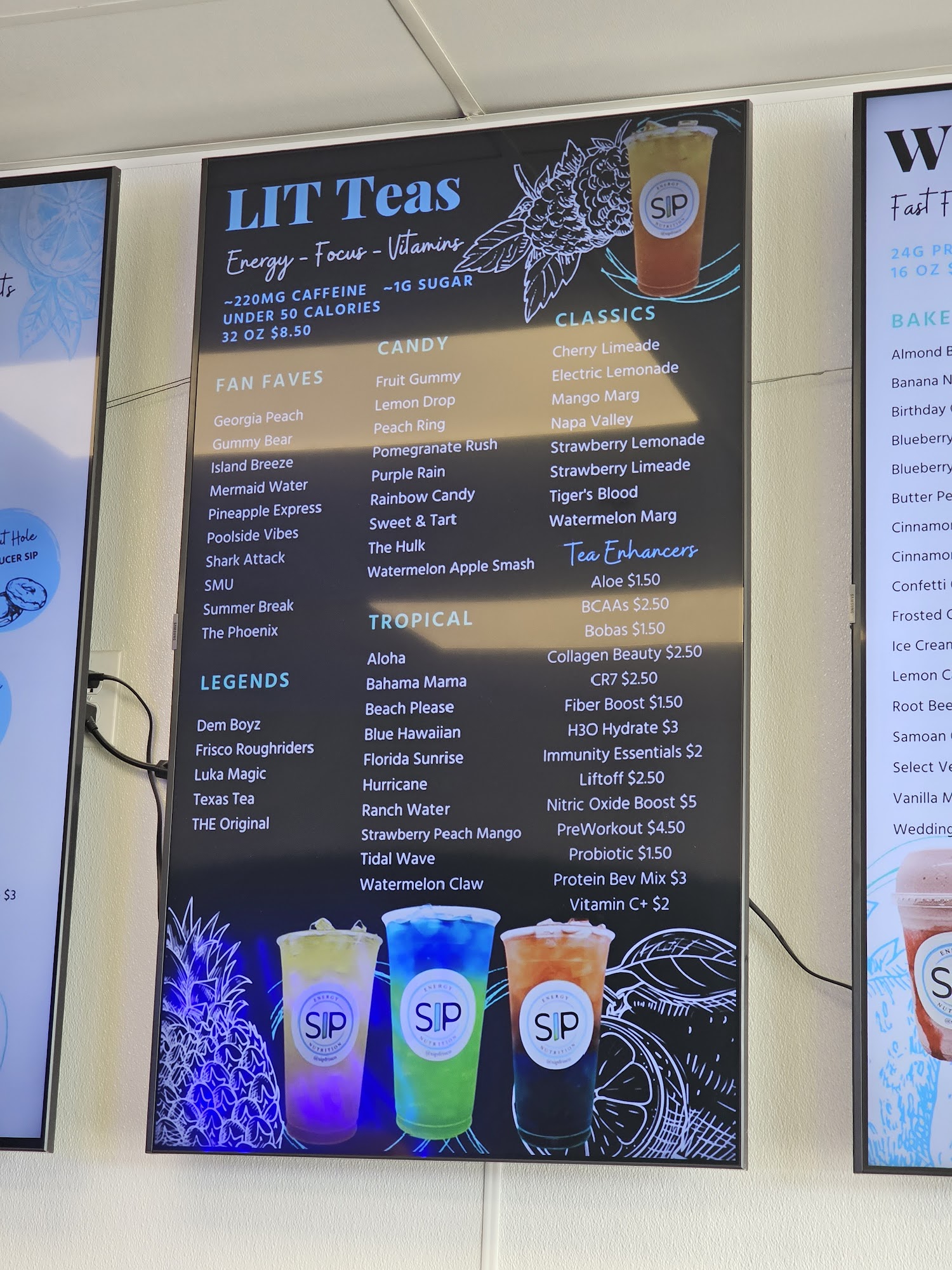 Sip Nutrition and Energy Menu