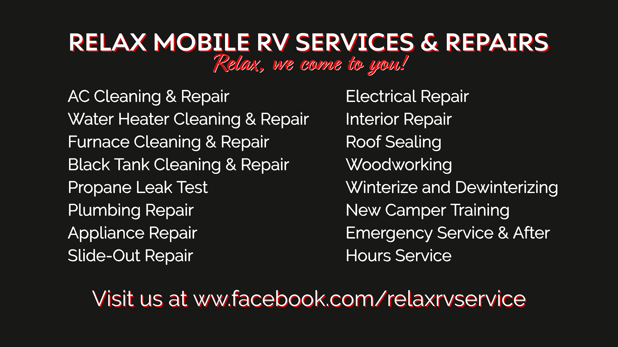 RELAX MOBILE RV SERVICE, LLC 132 Oklahoma Ave, Hewitt Texas 76643