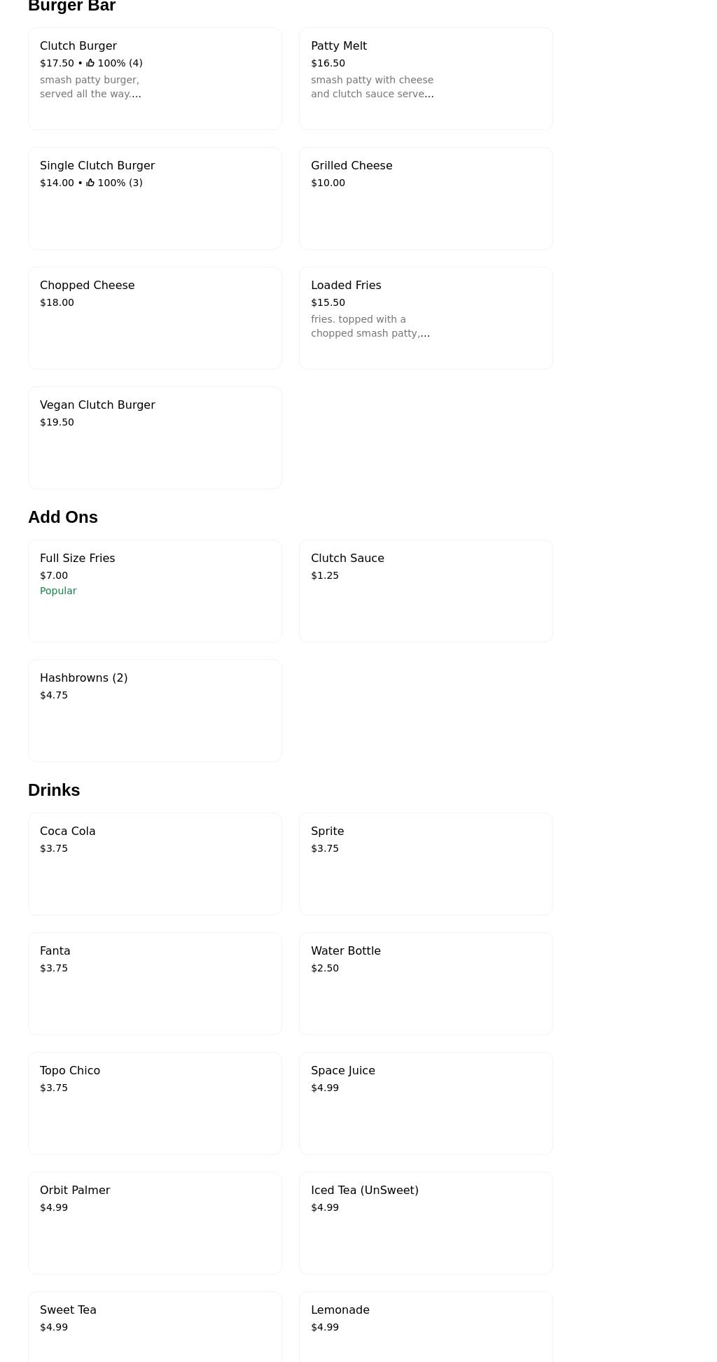 Clutch City Grill Menu