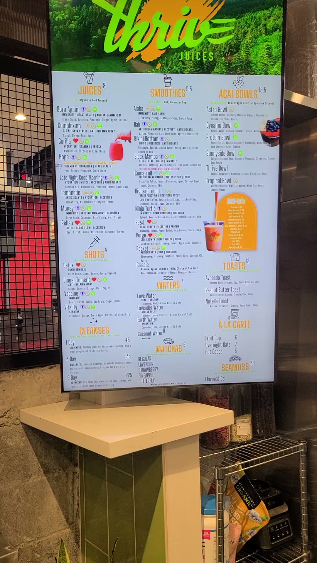 Thrive Juices Menu