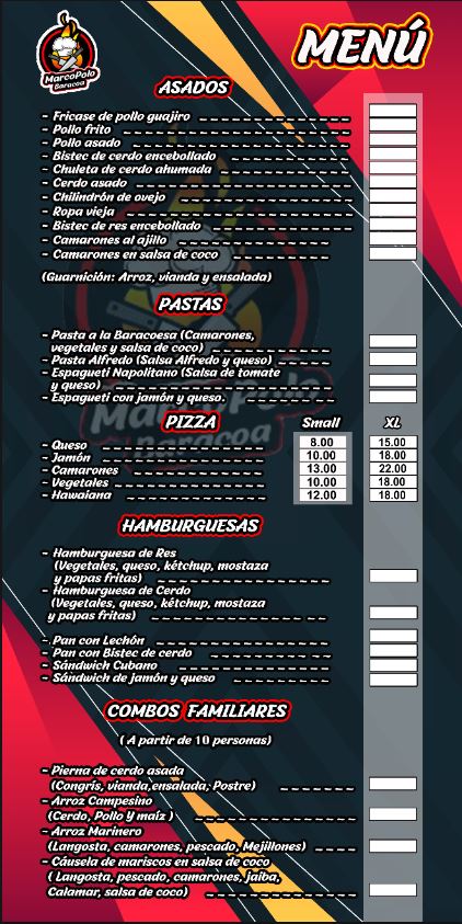Marcopolo Baracoa Menu