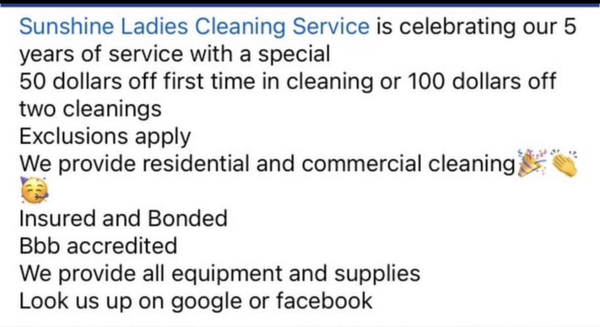 Sunshine Ladies Cleaning Service
