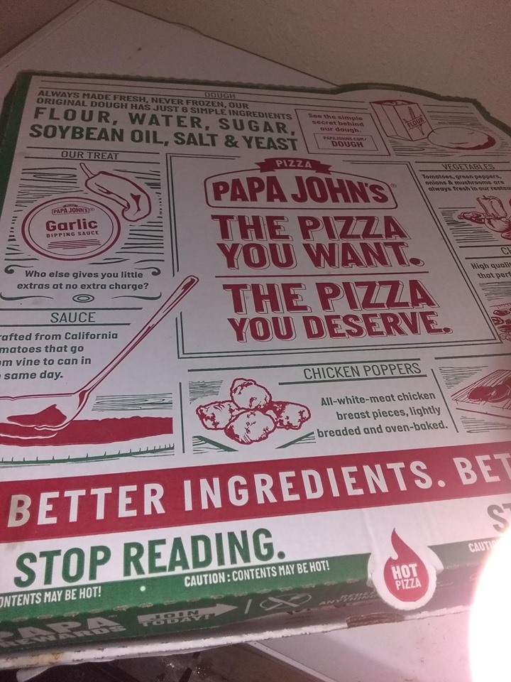 Papa Johns Pizza Menu