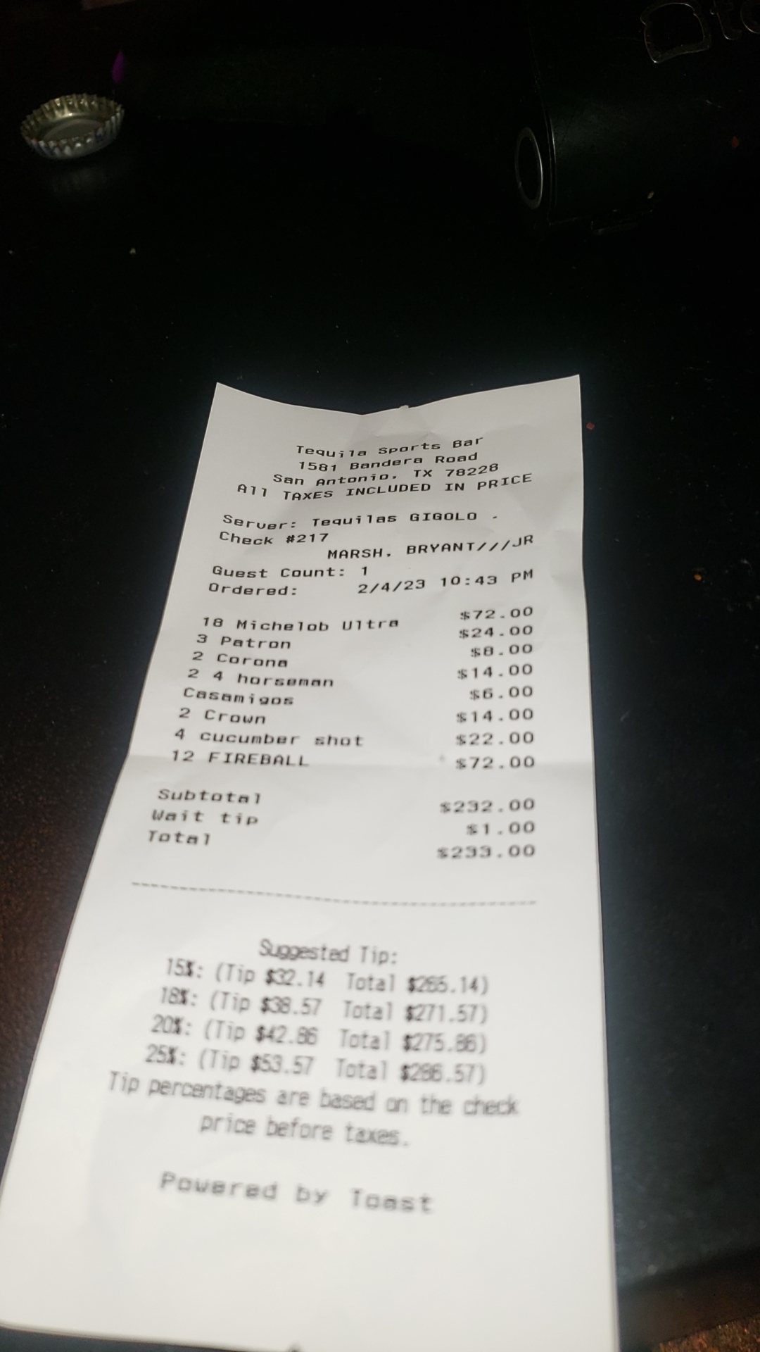 Tequilas bar and lounge Menu