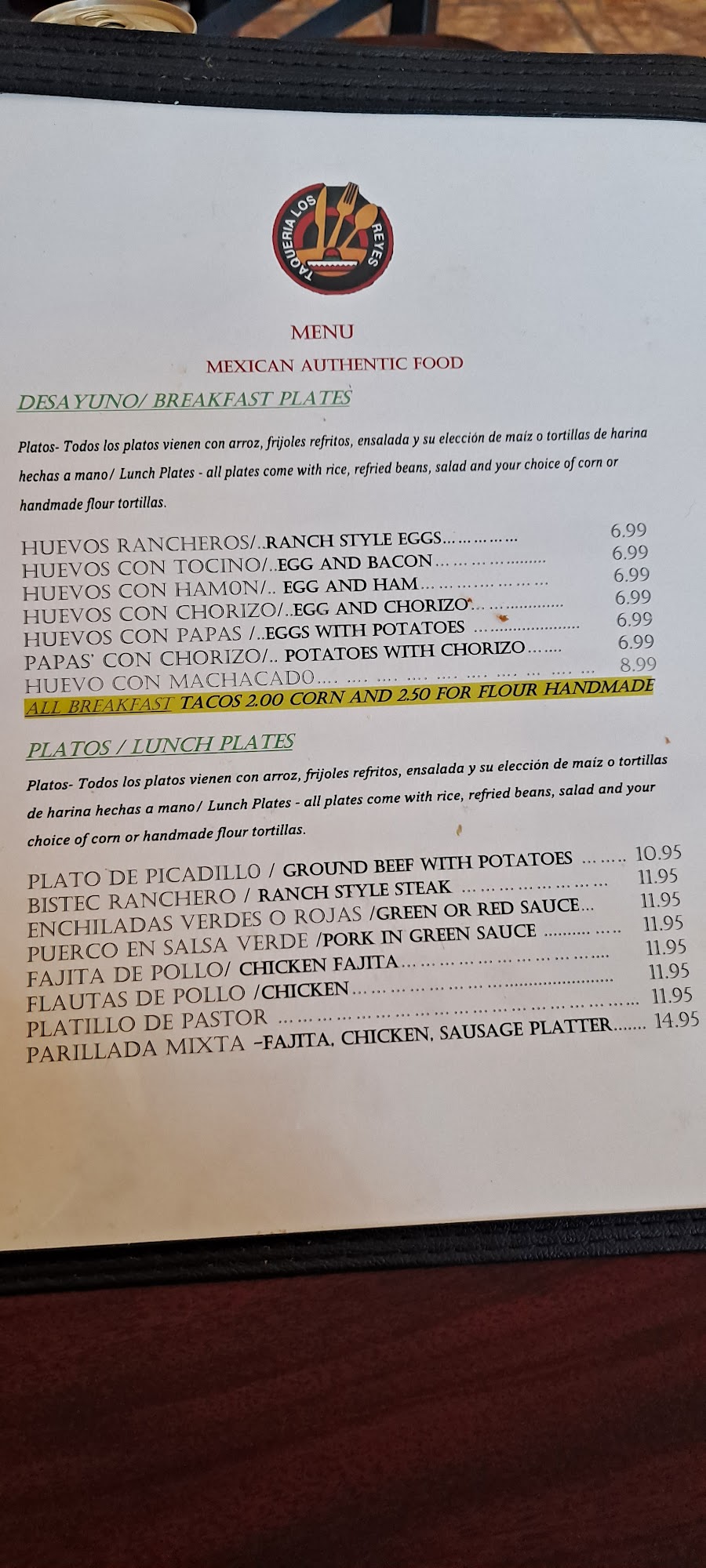 Taqueria Los Reyes Menu