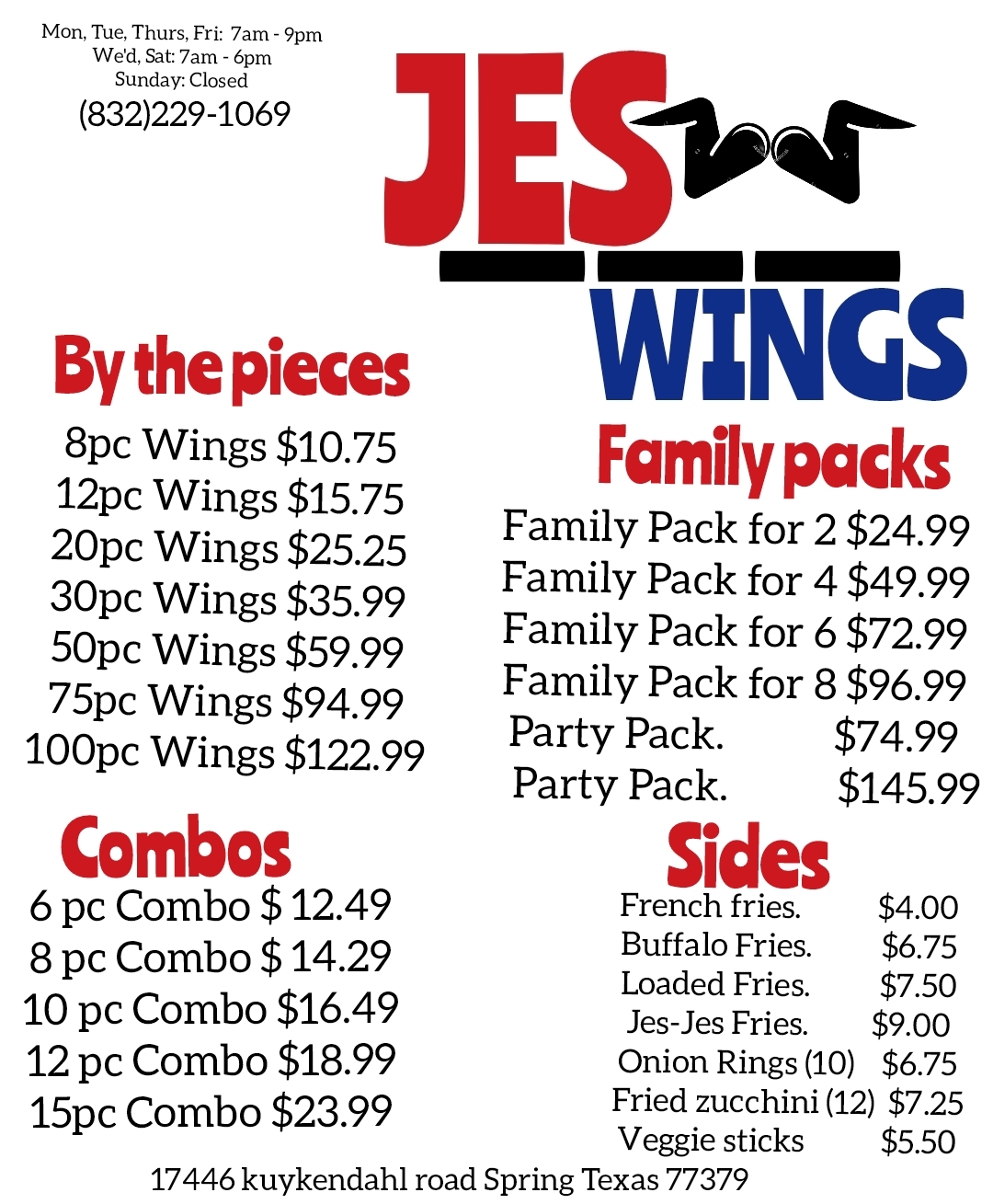 Jes wings Menu