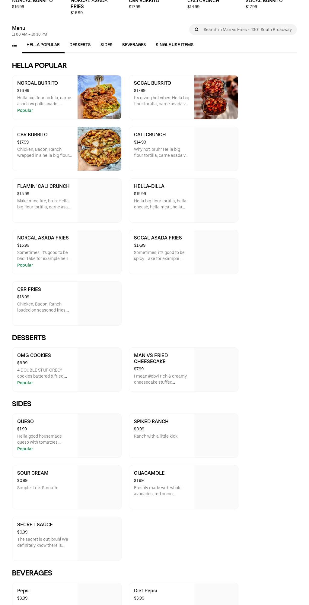 Man Vs Fries Menu