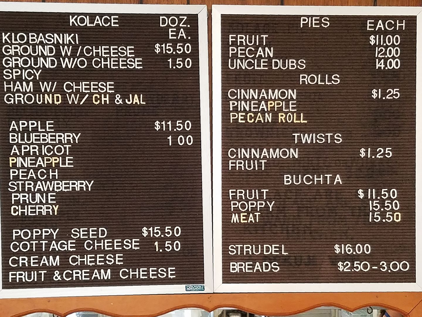 Kolache House Baking Company Menu