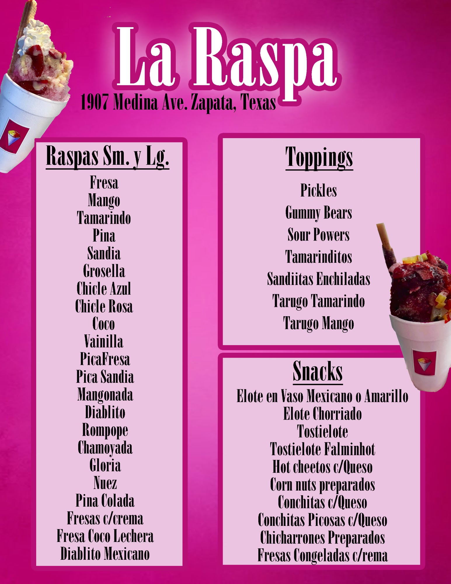 La Raspa Menu