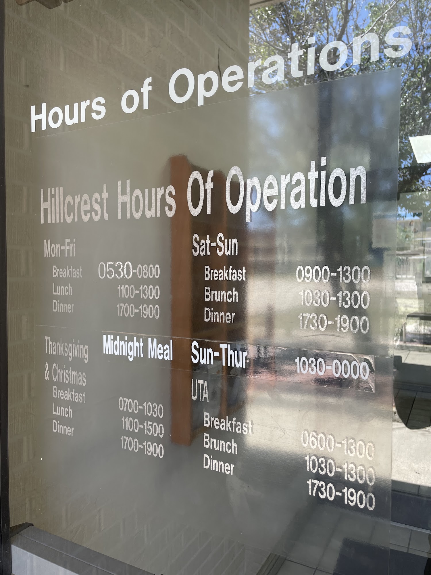 Hillcrest Dining Facility Menu