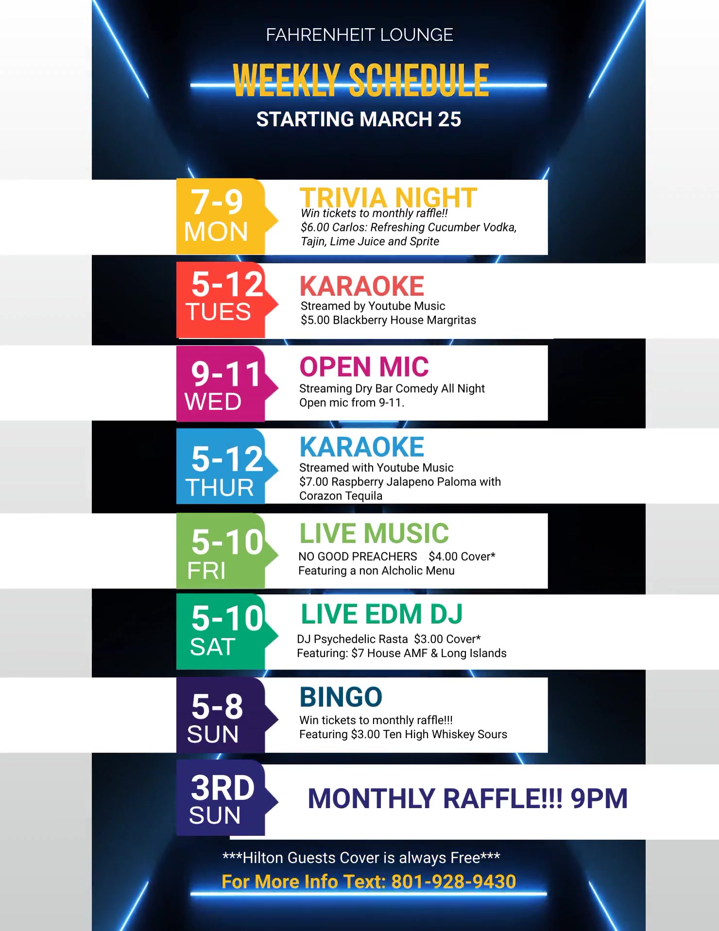 The Fahrenheit Lounge Menu