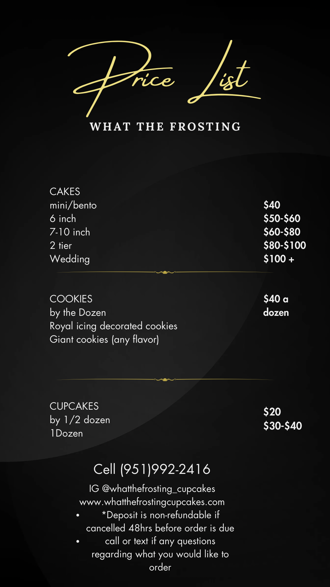 What the frosting Cupcakes Menu