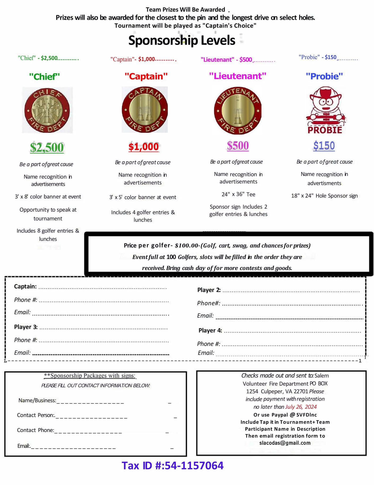 Salem Firehouse, Culpeper, Va Menu