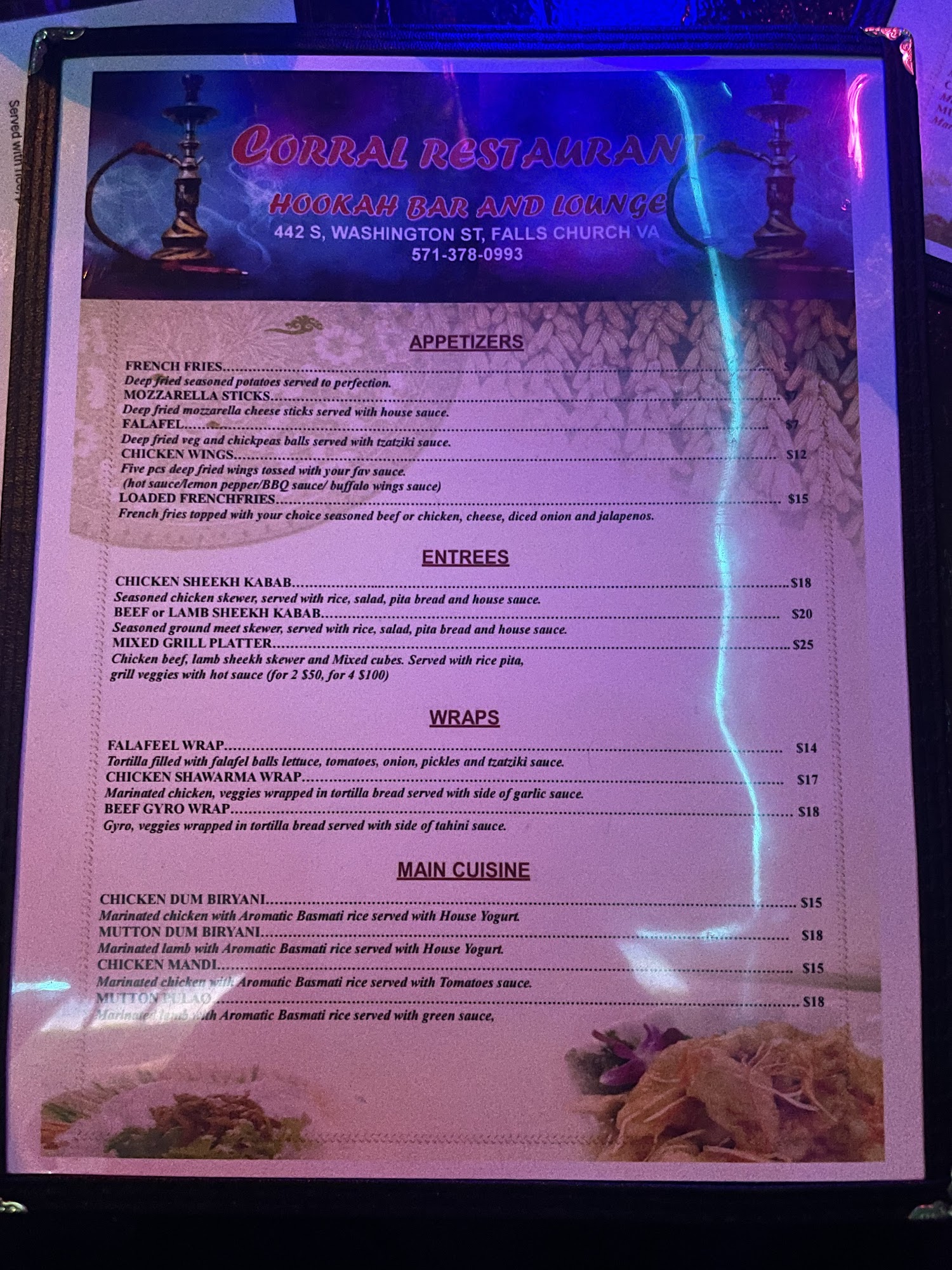 Corral lounge & cafe Menu
