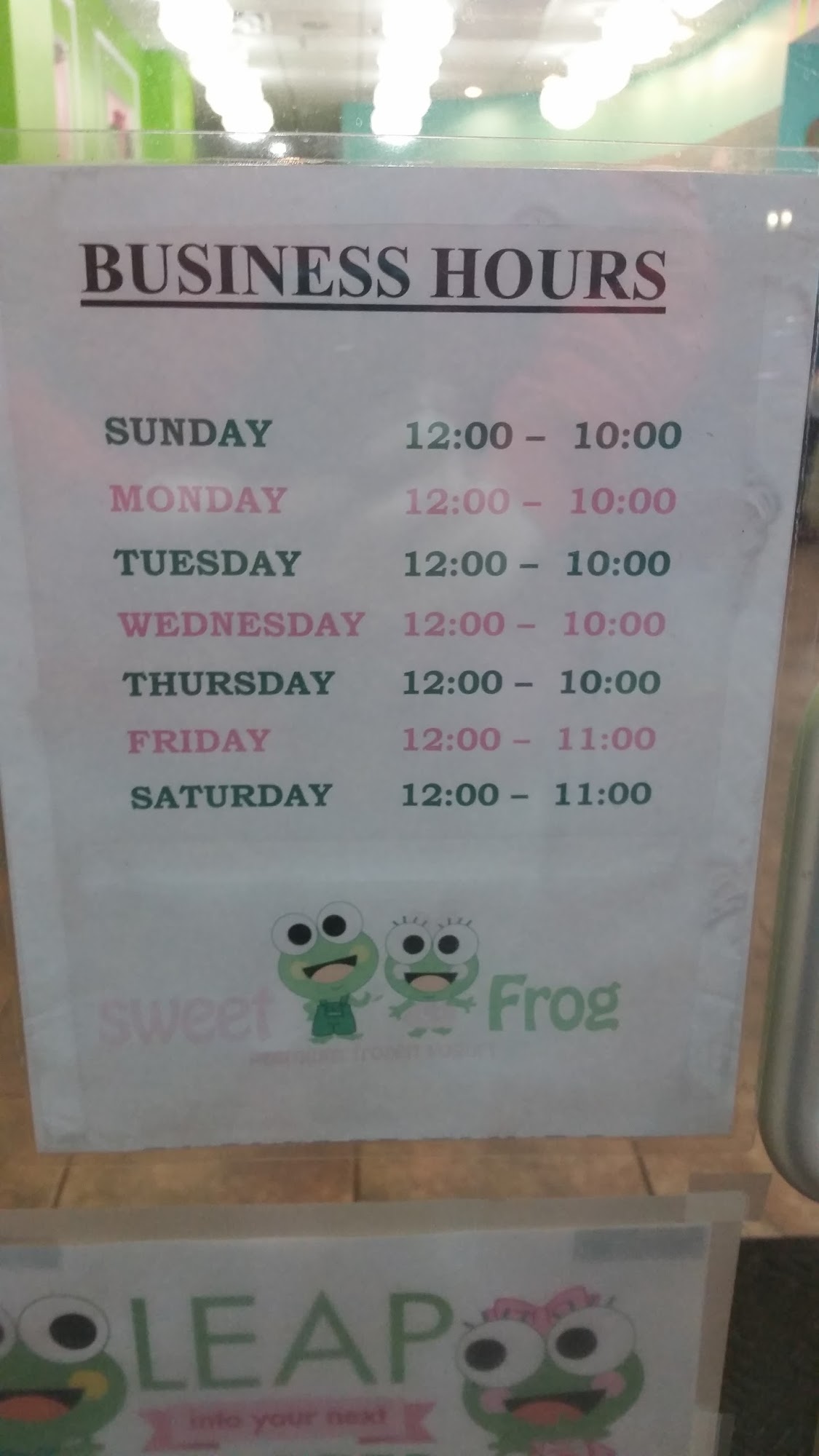 Sweet Frog Menu