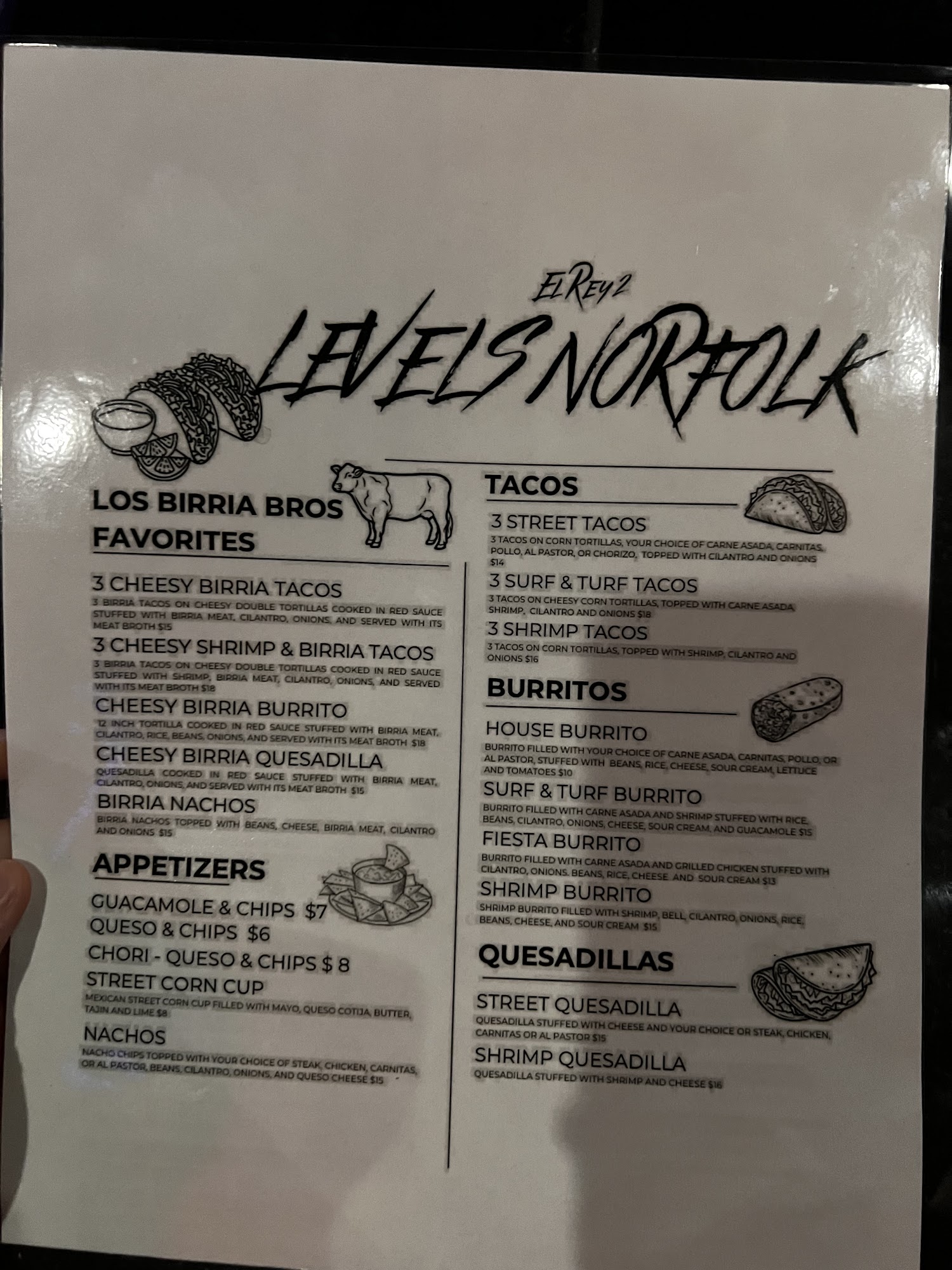Levels Norfolk Menu
