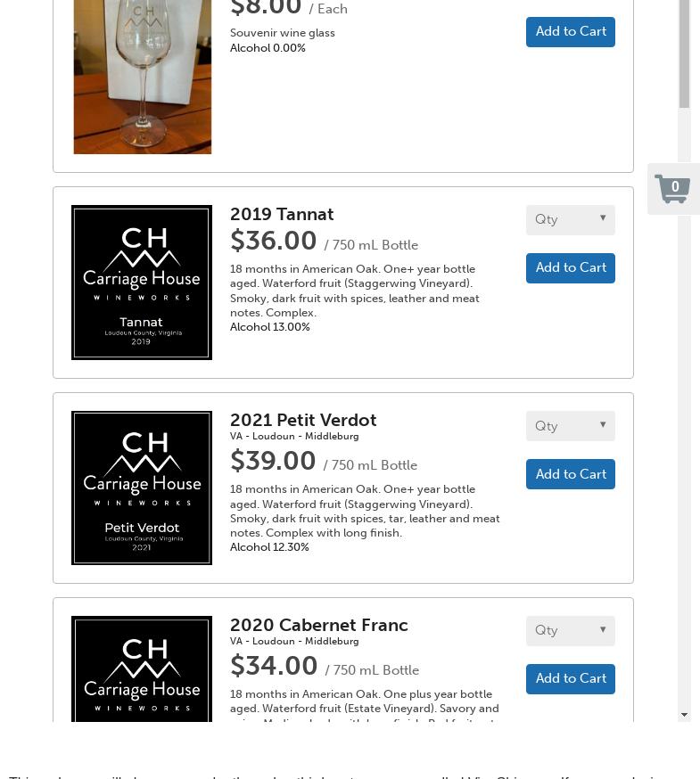 Carriage House Wineworks Menu