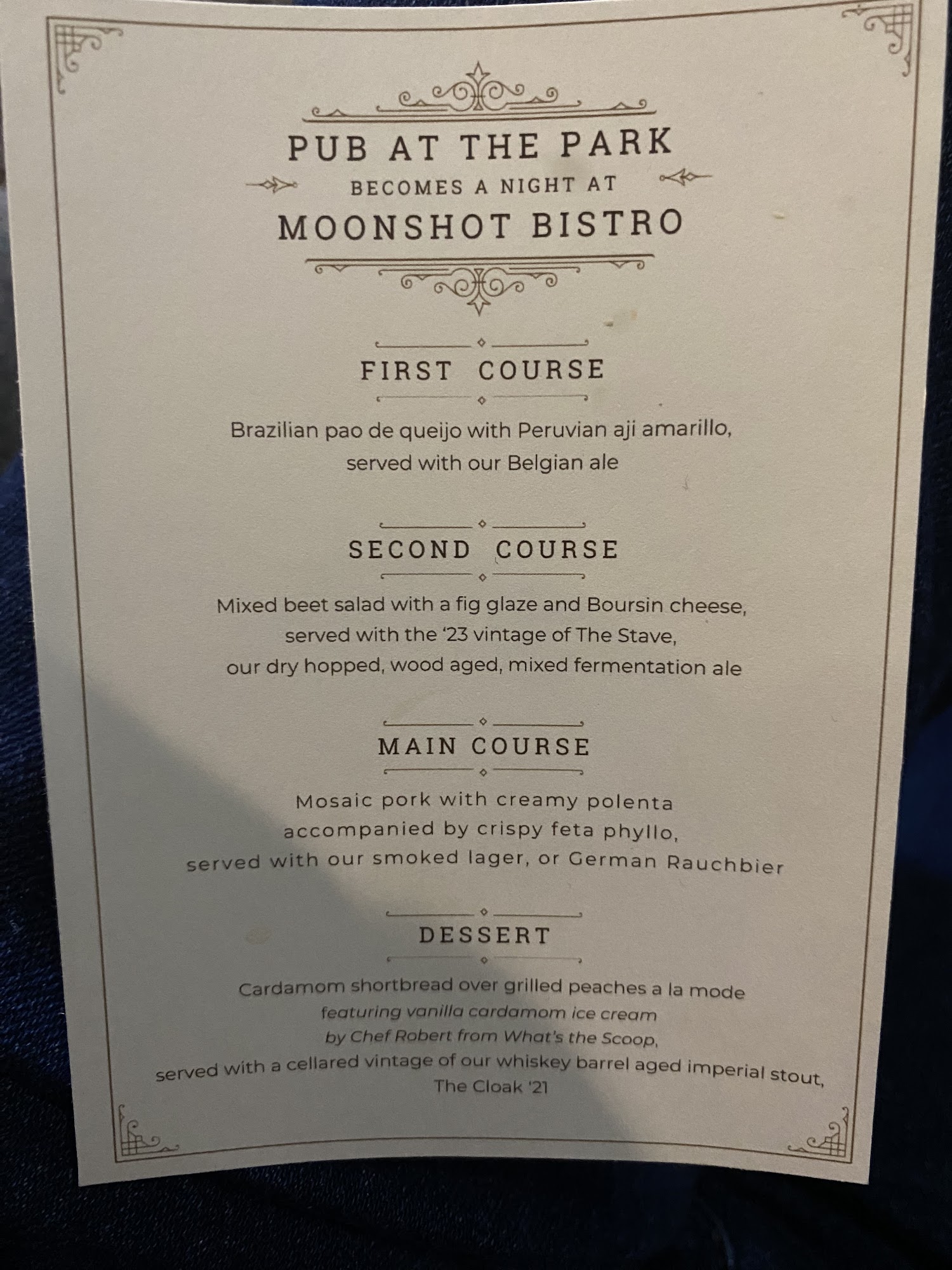 Moonshot Brewing Pub at the Park Menu