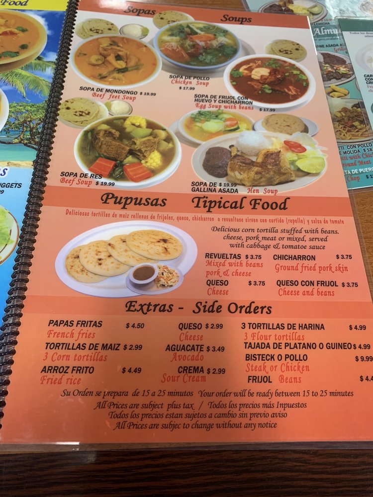 El sazon Hondureno Menu