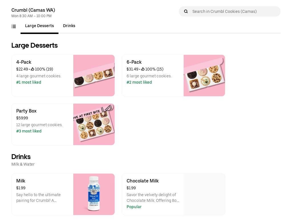 Crumbl - Camas Menu