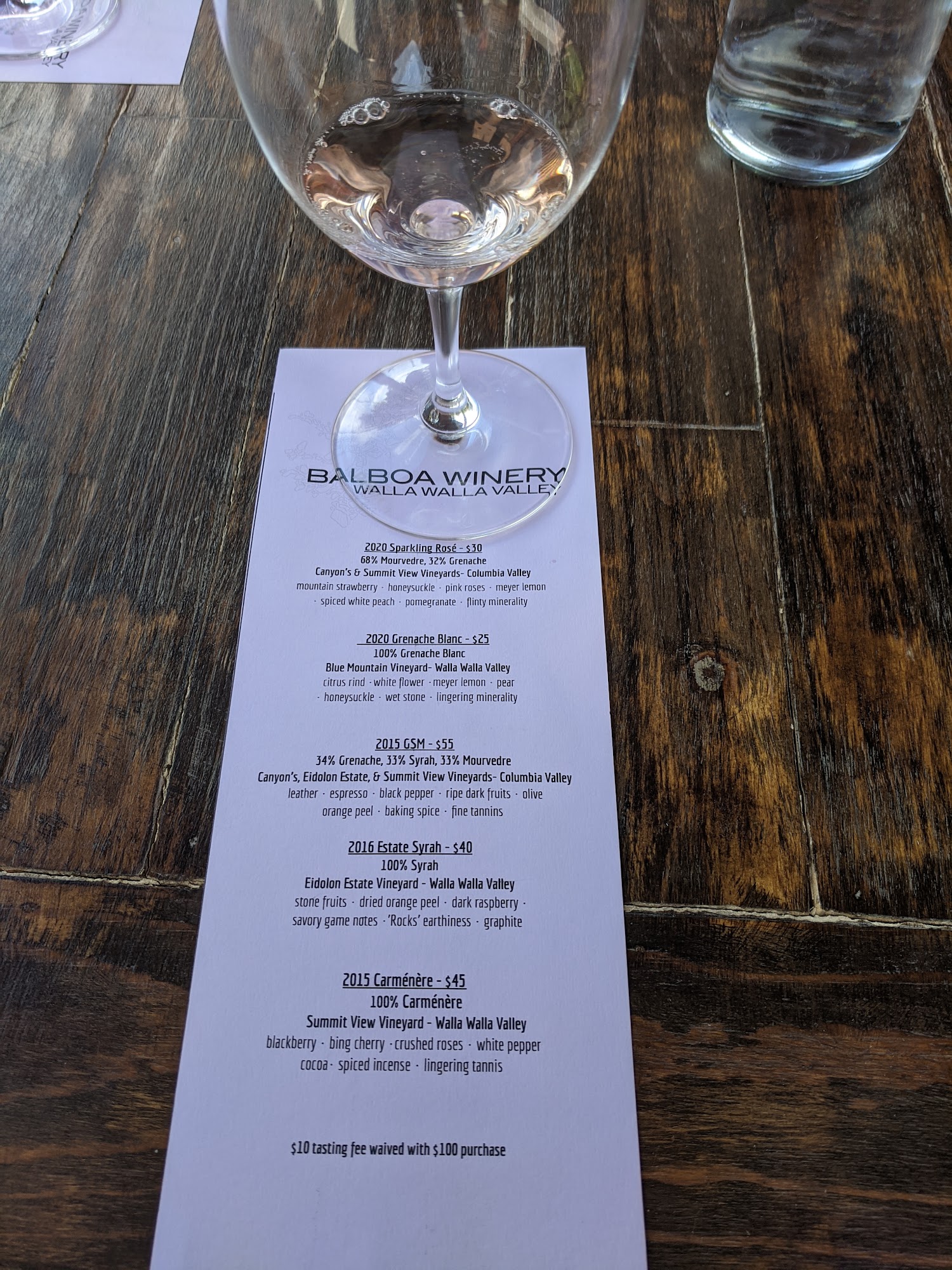 Balboa Winery Menu